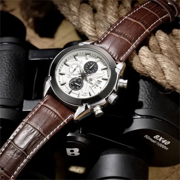 luxury leather men's wristwatch