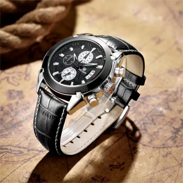 luxury leather men's wristwatch